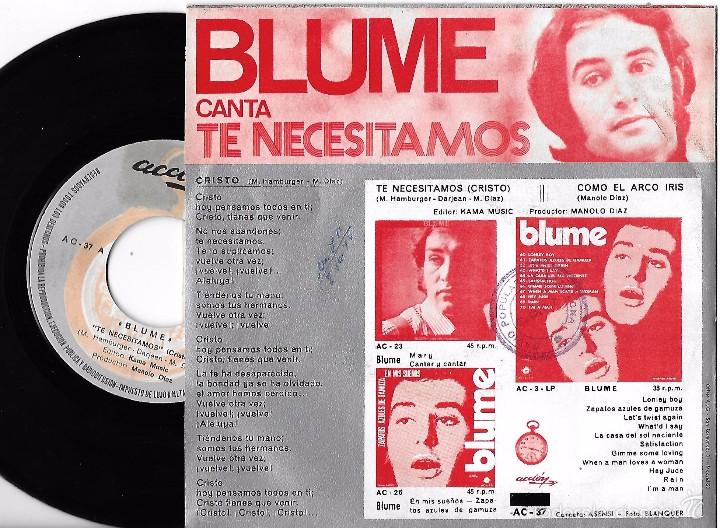 Discos de vinilo: BLUME: TE NECESITAMOS (CRISTO) / COMO EL ARCO IRIS - Foto 2