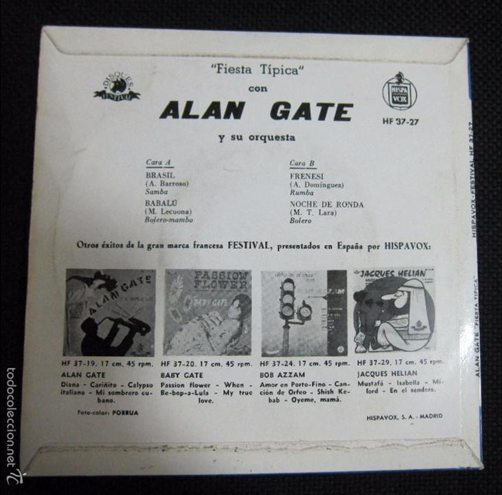 Discos de vinilo: SINGLE. FIESTA TIPICA. ALAN GATE Y SU ORQUESTA. - Foto 2
