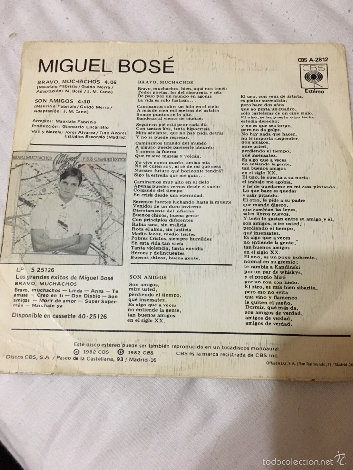 Discos de vinilo: MIGUEL BOSE-BRAVO MUCHACHOS-1982 - Foto 2