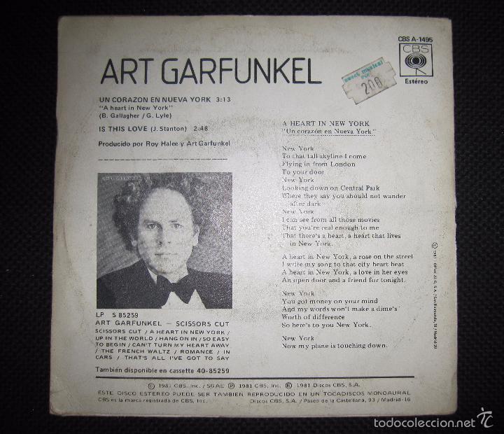 Discos de vinilo: SINGLE. ART GARFUNKEL. UN CORAZON EN NUEVA YORK. - Foto 2