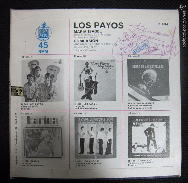 Discos de vinilo: SINGLE. LOS PAYOS. MARIA ISABEL. COMPASION. - Foto 2