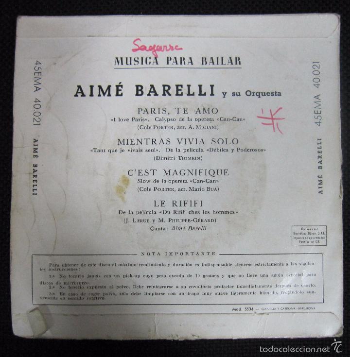 Discos de vinilo: SINGLE. AIM&Eacute; BARELLI Y SU ORQUESTA. - Foto 2