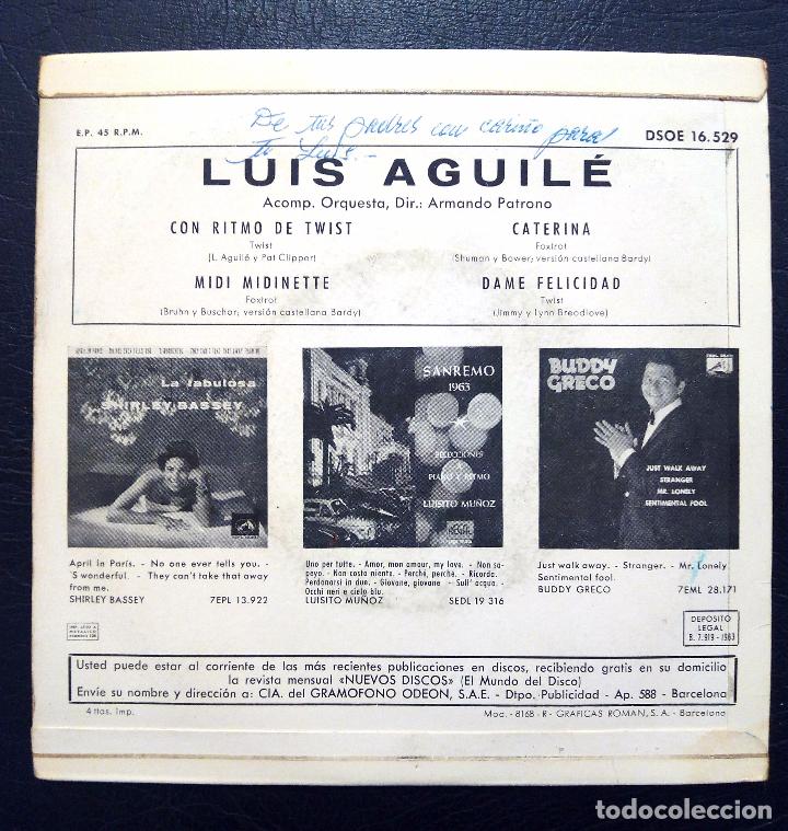 Discos de vinilo: EP LUIS AGUIL&Eacute; - CON RITMO DE TWIST + 3 - ODEON 1963. - Foto 2