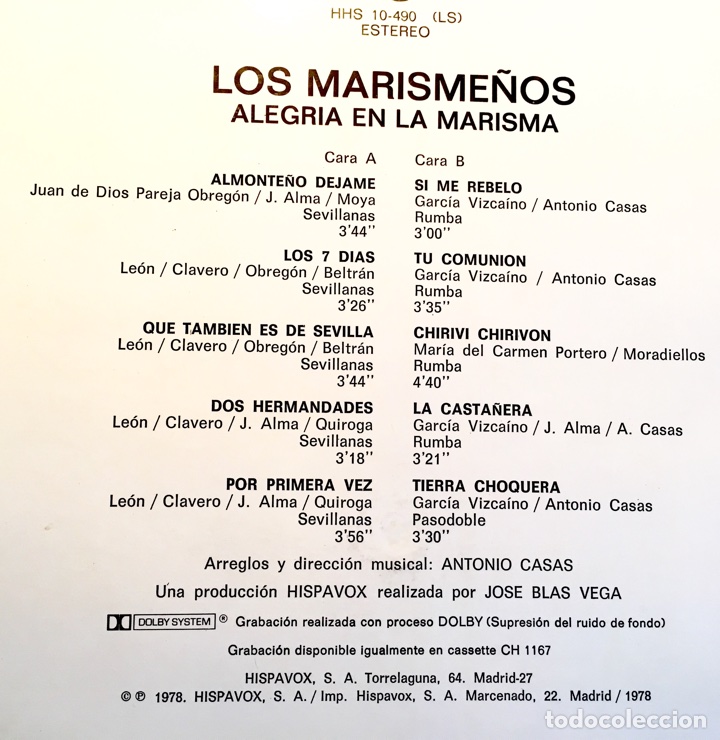 Discos de vinilo: Los Marisme&ntilde;os. Alegr&iacute;a en la marisma - Foto 2