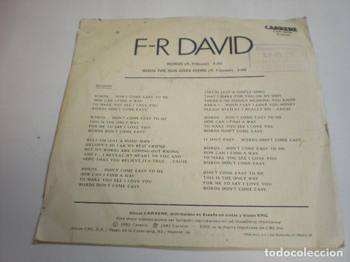 Discos de vinilo: FR DAVID-WORDS-WHEN THE SUN GOES DOWN - Foto 2