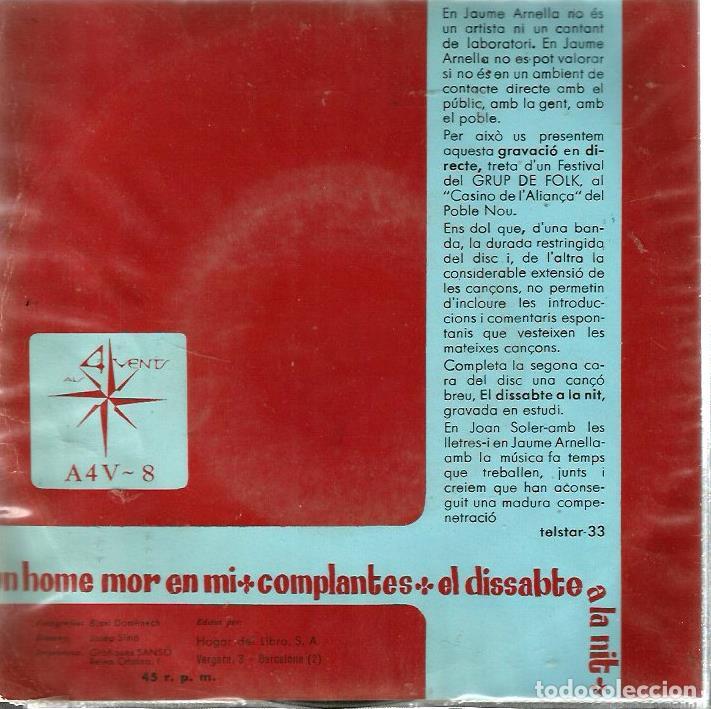 Discos de vinilo: EP JAUME ARNELLA : UN HOME MOR EN MI - Foto 2