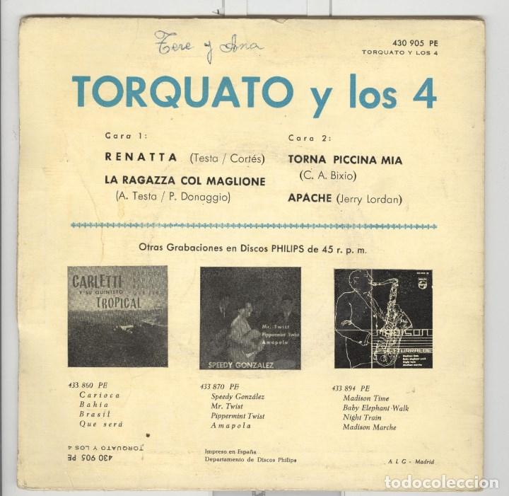 Discos de vinilo: Torquato y los 4. Renatta.  philips 1960. ep - Foto 2