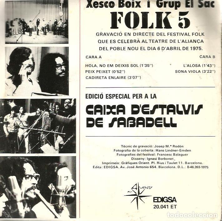 Discos de vinilo: EP XESCO BOIX I GRUP EL SAC  : FOLK 5 - Foto 2