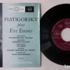 Discos de vinilo: PIATIGORSKY PLAYS FIVE ENCORES - GRANADOS, RUBINSTEIN, SAINT-SAENS, SCHUBERT Y TCHAIKOVSKY. Lote 62367168