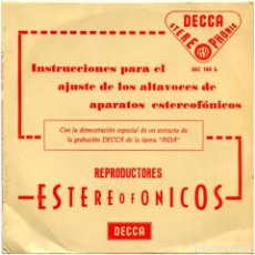 Discos de vinilo: INSTRUCCIONES PARA EL AJUSTE DE LOS ALTAVOCES DE APARATOS ESTEREOFÓNICOS - SG SPAIN 1961 - DECCA 