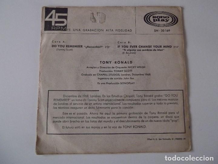 Discos de vinilo: TONY RONALD - Do you remember - Foto 2