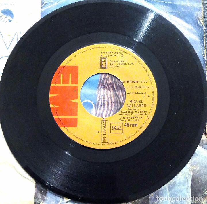 Discos de vinilo: SINGLE MIGUEL GALLARDO - GORRI&Oacute;N - EMI 1978. - Foto 3