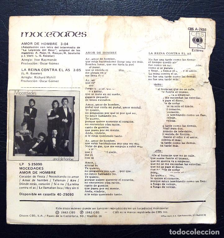 Discos de vinilo: SINGLE MOCEDADES - AMOR DE HOMBRE - CBS 1982. - Foto 2