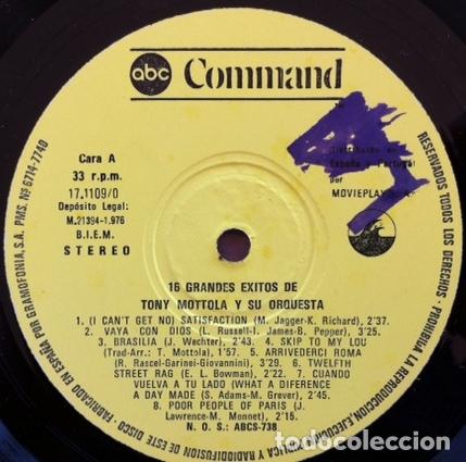 Discos de vinilo: TONI MOTTOLA Y SU ORQUESTA - 16 GRANDES EXITOS . LP . 1976 ABC COMMAND - Foto 1