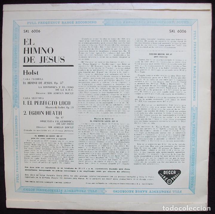 Discos de vinilo: SXL 6006 - Himno a Jesus - Gustav Holst - Impecable! - Foto 2