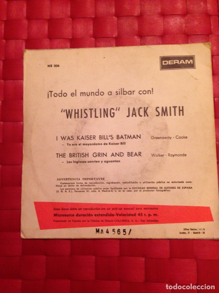 Discos de vinilo: Single/vinilo &rdquo;WHISTLING&rdquo; Jack Smith - Foto 2