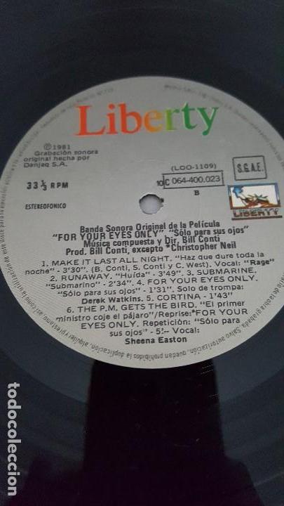 Discos de vinilo: SOLO PARA SUS OJOS 1981 007 JAMES BOND - Foto 3