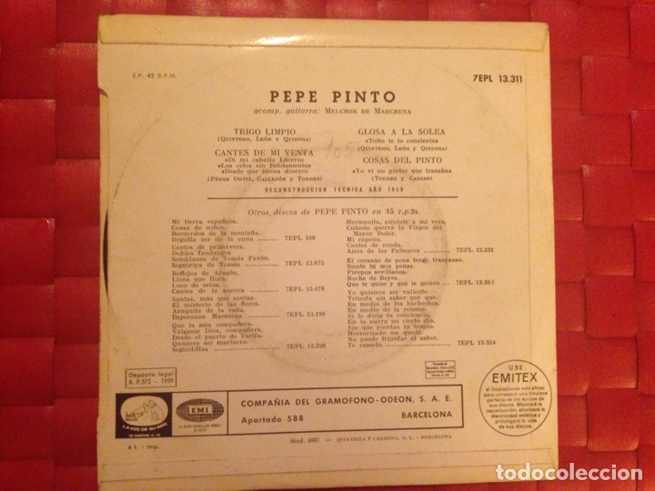 Discos de vinilo: Single/Vinilo. PEPE PINTO &rdquo; Trigo Limpio &rdquo; - Foto 2