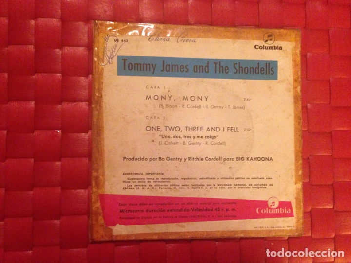 Discos de vinilo: Single/Vinilo TOMMY JAMES and The Shondells - Foto 2