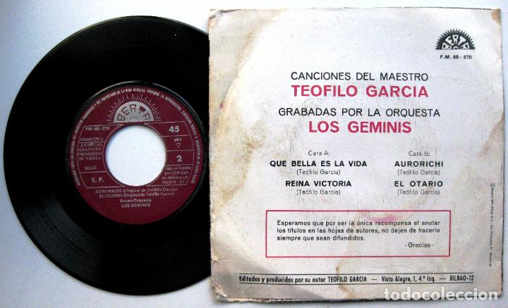 Discos de vinilo: Orquesta Los Geminis - Canciones Del Maestro Teofilo Garcia - EP Berta PROMO 1974 BPY - Foto 2 - 66487974
