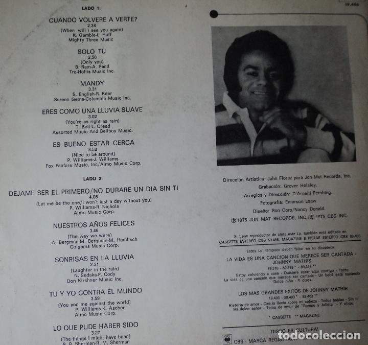 Discos de vinilo: Johnny Mathis - Solo tu - Edici&oacute;n de 1975 de Argentina - Foto 3