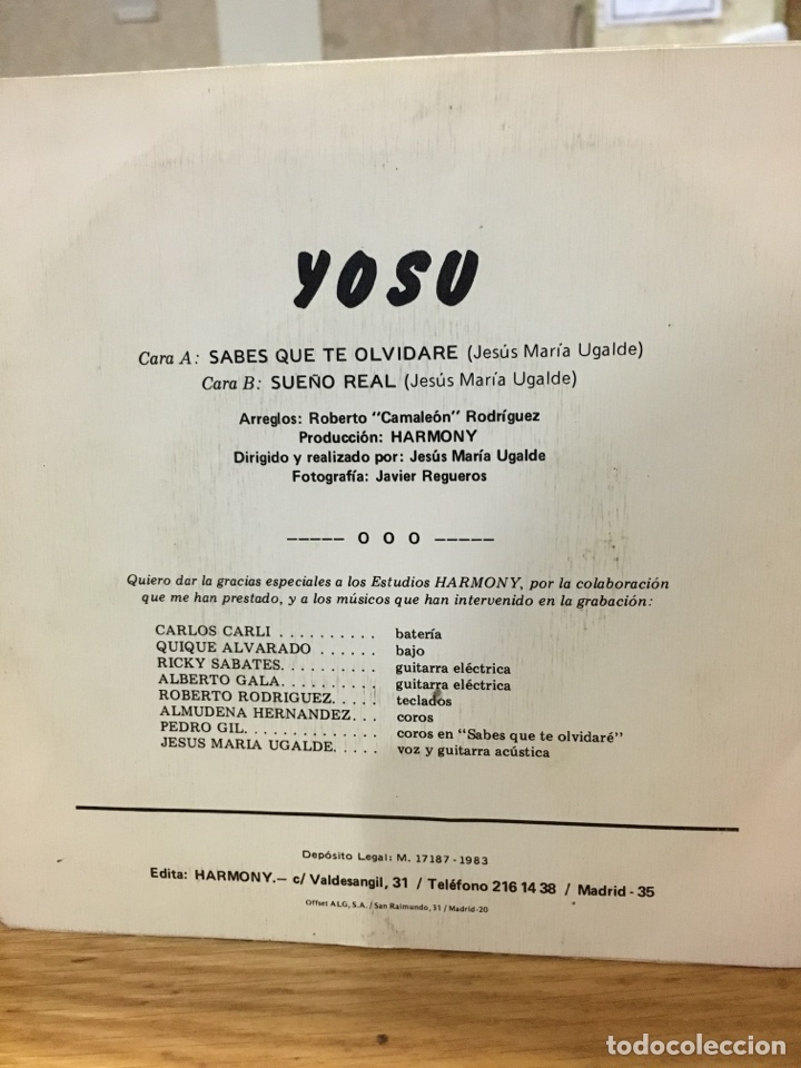 Discos de vinilo: YOSU-SABES QUE TE OLVIDARE-1983 - Foto 2