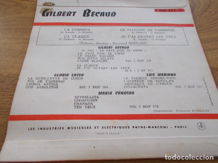 Discos de vinilo: GILBERT BECAUD. LA CORRIDA, CA CLAQUE, LE PIANISTE DE VARSOVIE, - Foto 2