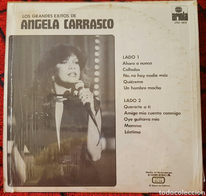 Discos de vinilo: ANGELA CARRASCO Los Grandes &Eacute;xitos LP Venezuela - Foto 2