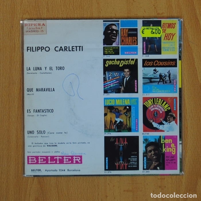 Discos de vinilo: FILIPPO CARLETTI - LA LUNA Y EL TORO + 3 - EP - Foto 2