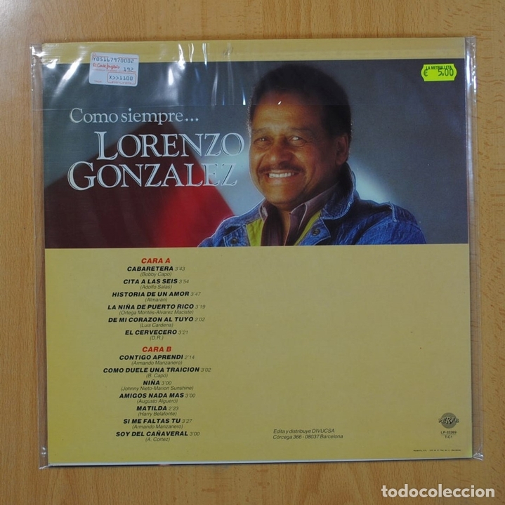 Discos de vinilo: LORENZO GONZALEZ - COMO SIEMPRE - LP - Foto 2