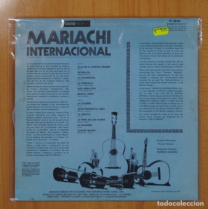 Discos de vinilo: VARIOS - MARIACHI INTERNACIONAL VOL 2 - LP - Foto 2