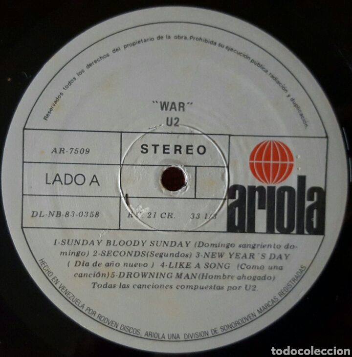 Discos de vinilo: U2 War LP VENEZUELA Primera Edici&oacute;n - Foto 3