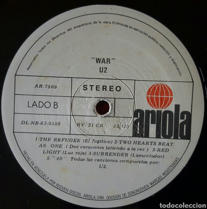 Discos de vinilo: U2 War LP VENEZUELA Primera Edici&oacute;n - Foto 4
