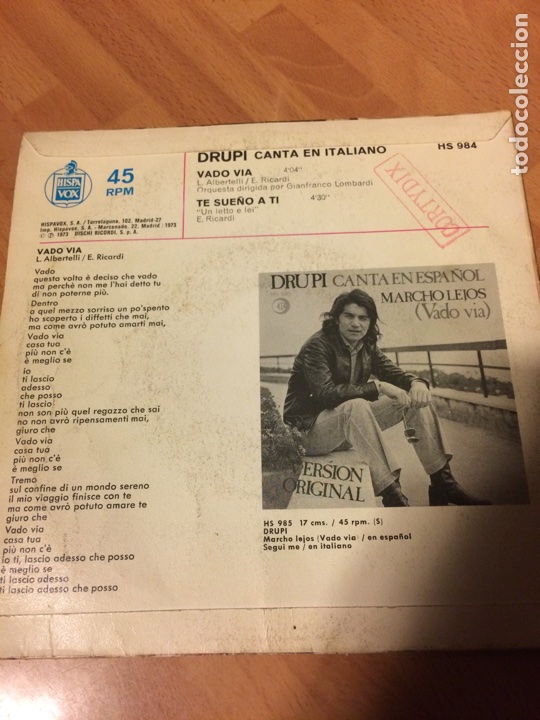 Discos de vinilo: Single drupi vado via - Foto 2