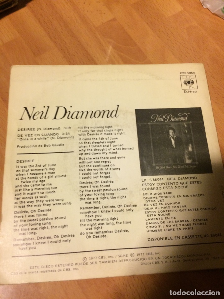 Discos de vinilo: Single Neil diamond desiree - Foto 2