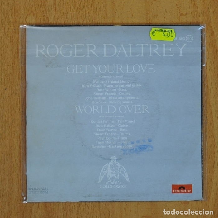 Discos de vinilo: ROGER DALTREY - GET YOUR LOVE / WORLD OVER - SINGLE - Foto 2
