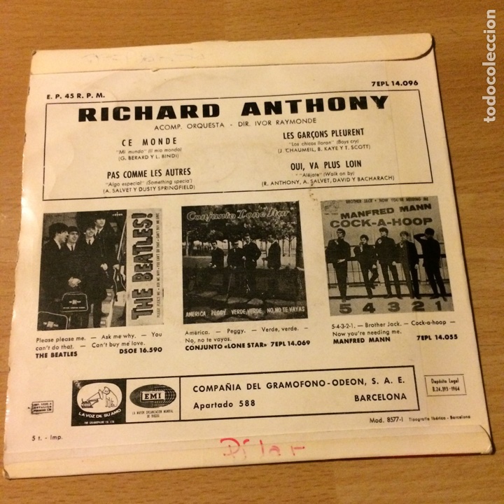 Discos de vinilo: Ep richard anthony ce monde - Foto 2