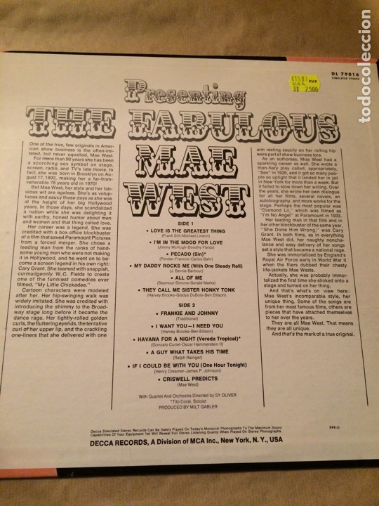 Discos de vinilo: Lp decca mae west the fabulous - Foto 2