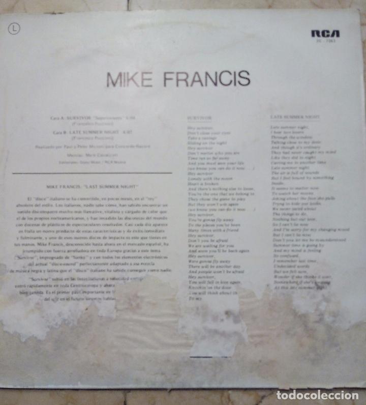 Discos de vinilo: MAXI SINGLE MIKE FRANCIS - SURVIVOR - RCA 1984. - Foto 4