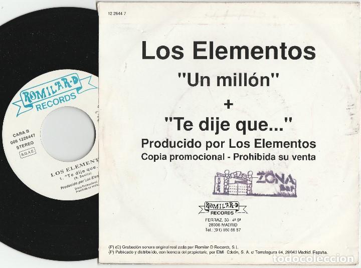 Discos de vinilo: LOS ELEMENTOS - UN MILLON (SINGLE PROMO ROMILARD 1993) - Foto 2