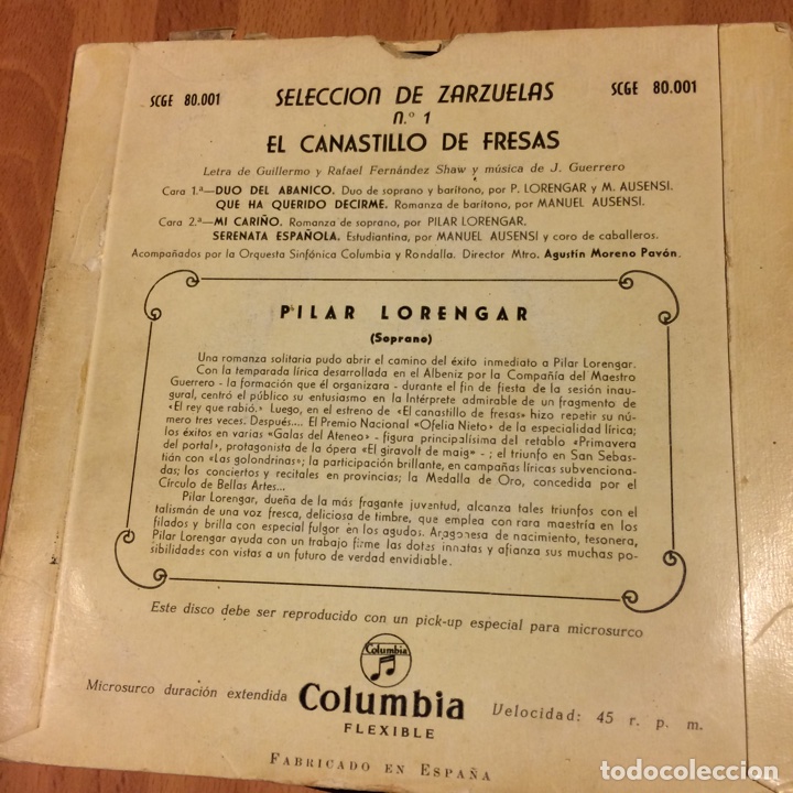 Discos de vinilo: Ep pilar lorengar selecci&oacute;n de zarzuelas 1 - Foto 2