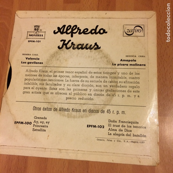 Discos de vinilo: Ep Alfredo kraus Valencia - Foto 2