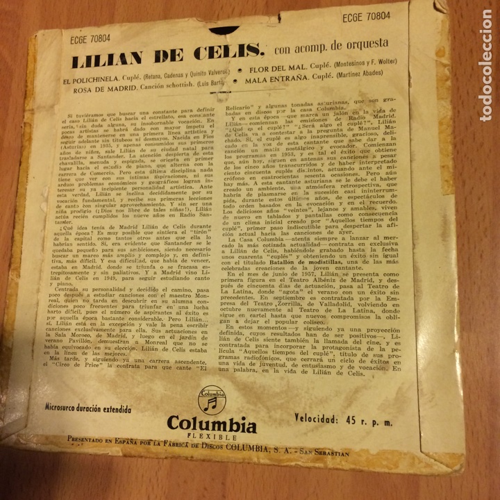 Discos de vinilo: Ep Lilian de celis la violetera - Foto 2