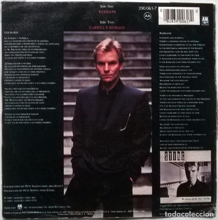 Discos de vinilo: Sting. Russians/ Gabriel&rsquo;s message. A&M , Spain 1985 single - Foto 2