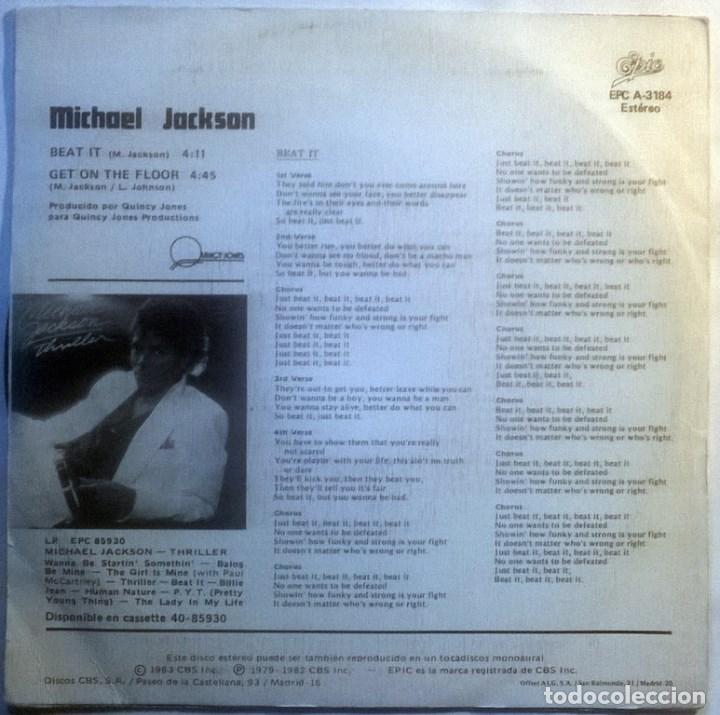 Discos de vinilo: Michael Jackson. Beat it. Epic, Spain 1983 (single promocional) - Foto 2