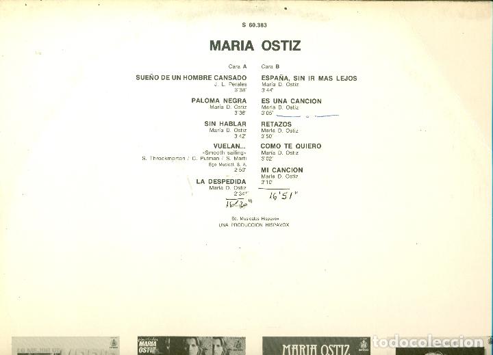 Discos de vinilo: MARIA OSTIZ. HISPAVOX S 60383. - Foto 2