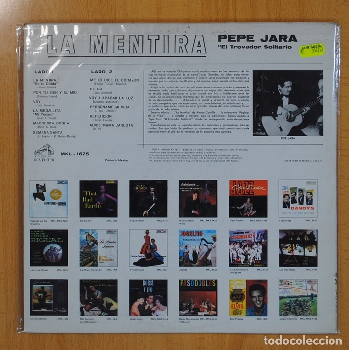Discos de vinilo: PEPE JARA - LA MENTIRA Y OTROS EXITOS - LP - Foto 2