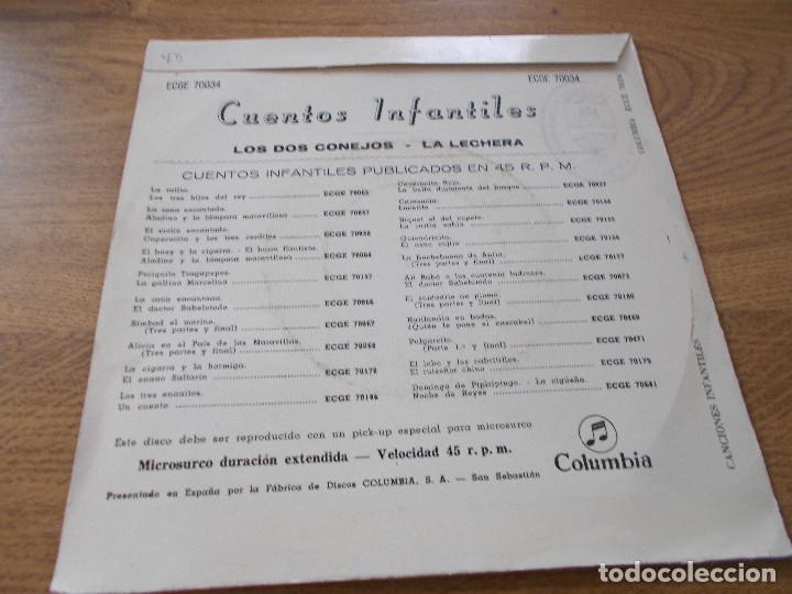 Discos de vinilo: CUENTOS INFANTILES. LOS DOS CONEJOS. LA LECHERA. - Foto 2