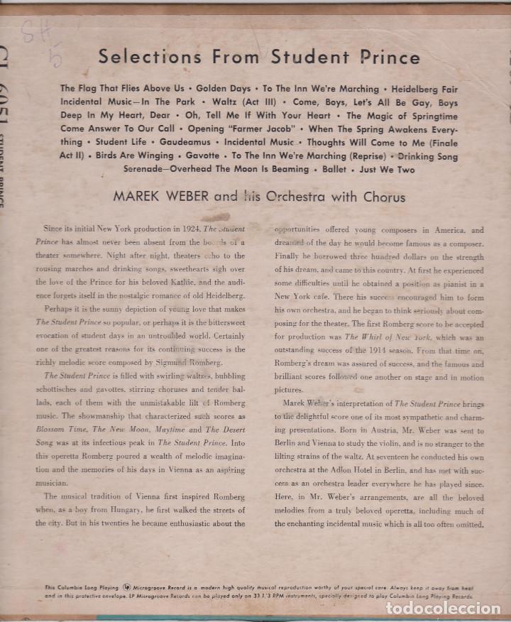 Discos de vinilo: SELECTIONS FROM THE STUDENT PRINCE - MAREK WEBER -1949 - LP - Foto 3