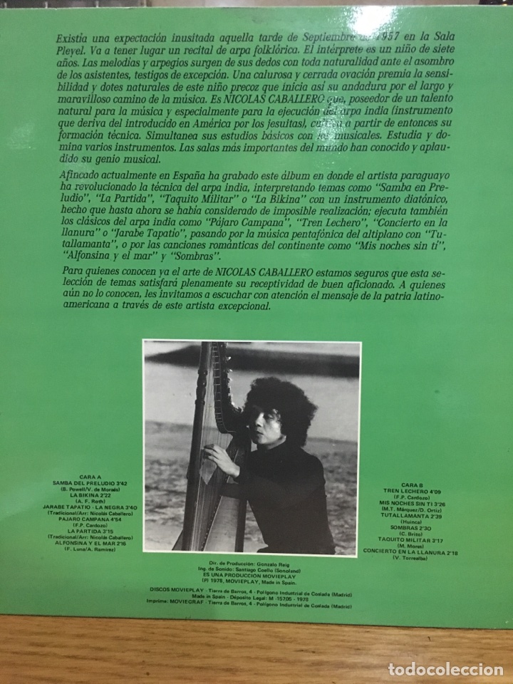 Discos de vinilo: NICOLAS CABALLERO-ARPA-1978 - Foto 2